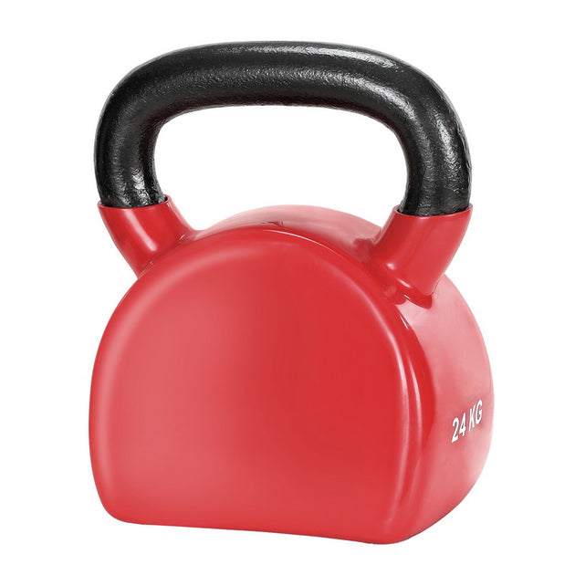 Everfit 24kg kettlebell with PVC neoprene coating and ergonomic handle – strength training equipment in red and black