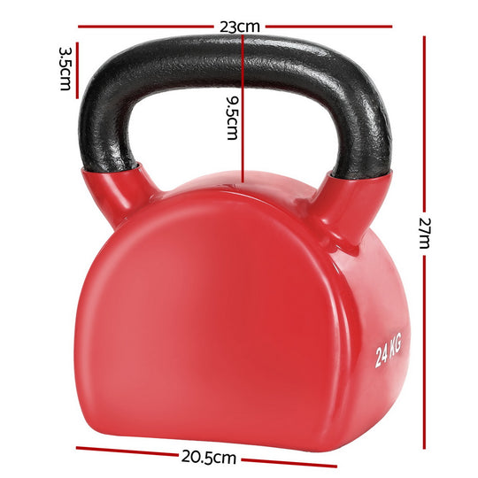 Everfit 24kg kettlebell with detailed size dimensions – height, width, and depth for home gym use