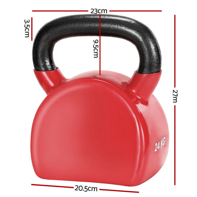 Everfit 24kg kettlebell with detailed size dimensions – height, width, and depth for home gym use