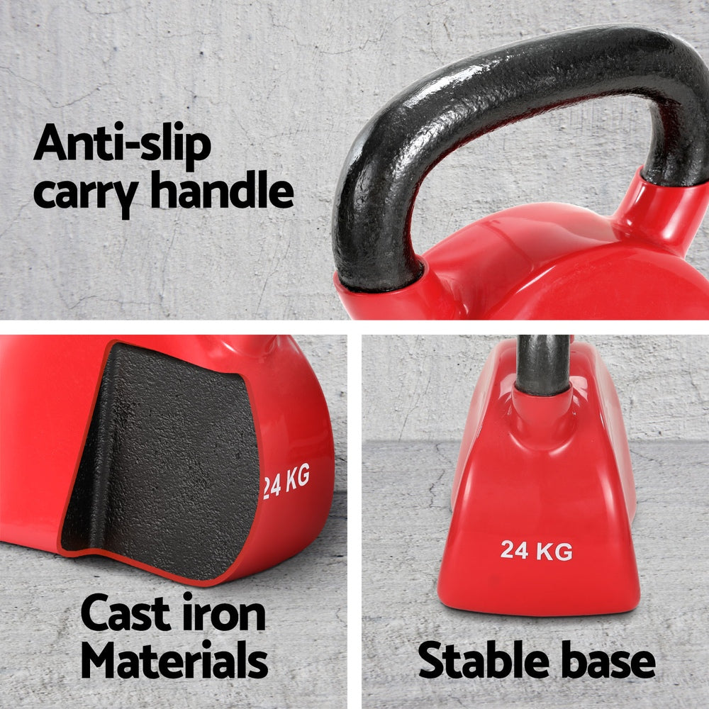 Everfit 24kg kettlebell with anti-slip handle, stable flat base, and cast iron durability.