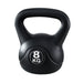 Black kettlebell with '8 KG' marking on a white background