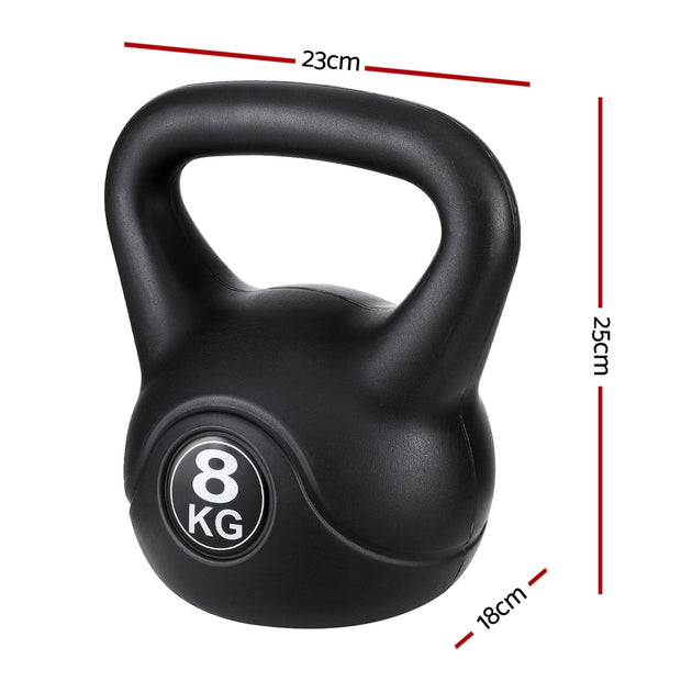 Black kettlebell with measurement markings on a white background