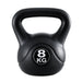 Black kettlebell with '8 KG' marking on a white background