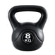 Black kettlebell with '8 KG' marking on a white background