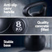 Black kettlebell with anti-slip handle, quality concrete fill, and stable base on a gray background.