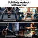 Woman performing various full-body workouts with a kettlebell in a gym setting.