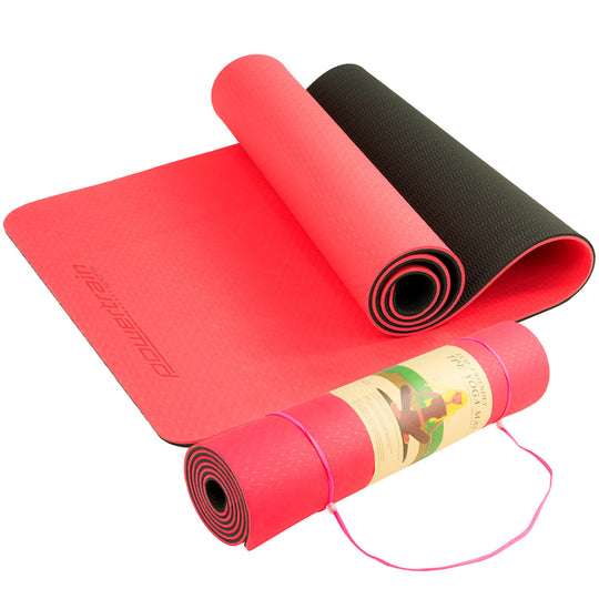 Red yoga mat with strap 