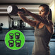 Woman exercising with a dumbbell in a gym setting, inset showing kettlebells.