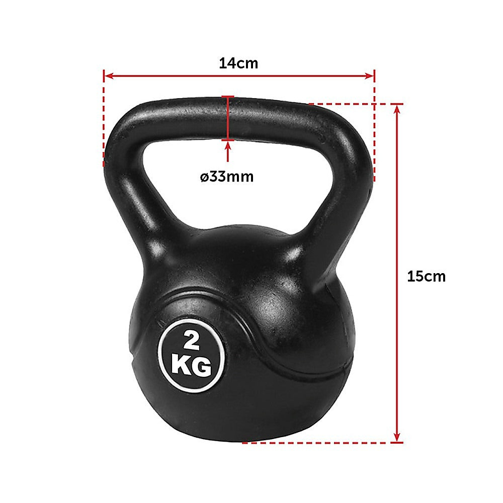 Black kettlebell with measurements on a white background