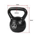 Black kettlebell with measurements on a white background