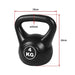 Black kettlebell with dimensions labeled on a white background