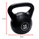 Black kettlebell with measurement details on a white background