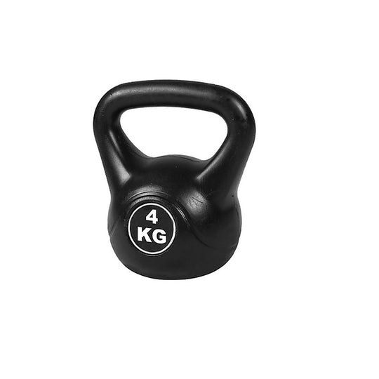 Black kettlebell with '4 KG' marking on a white background