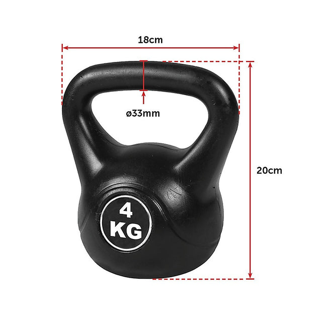 Black kettlebell with measurements on a white background