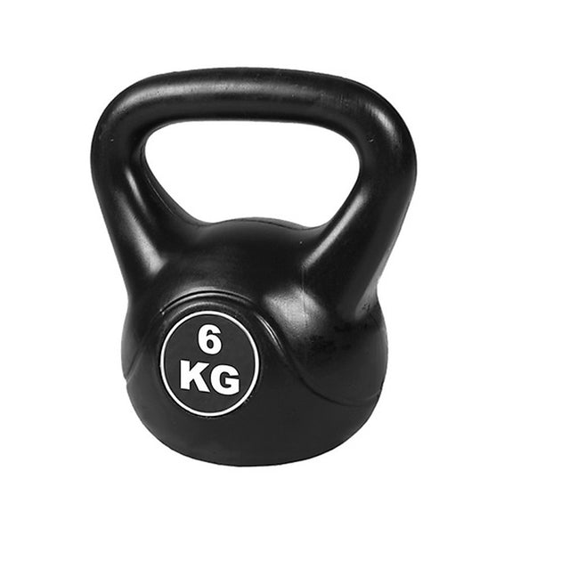 Black kettlebell with '6 KG' marking on a white background