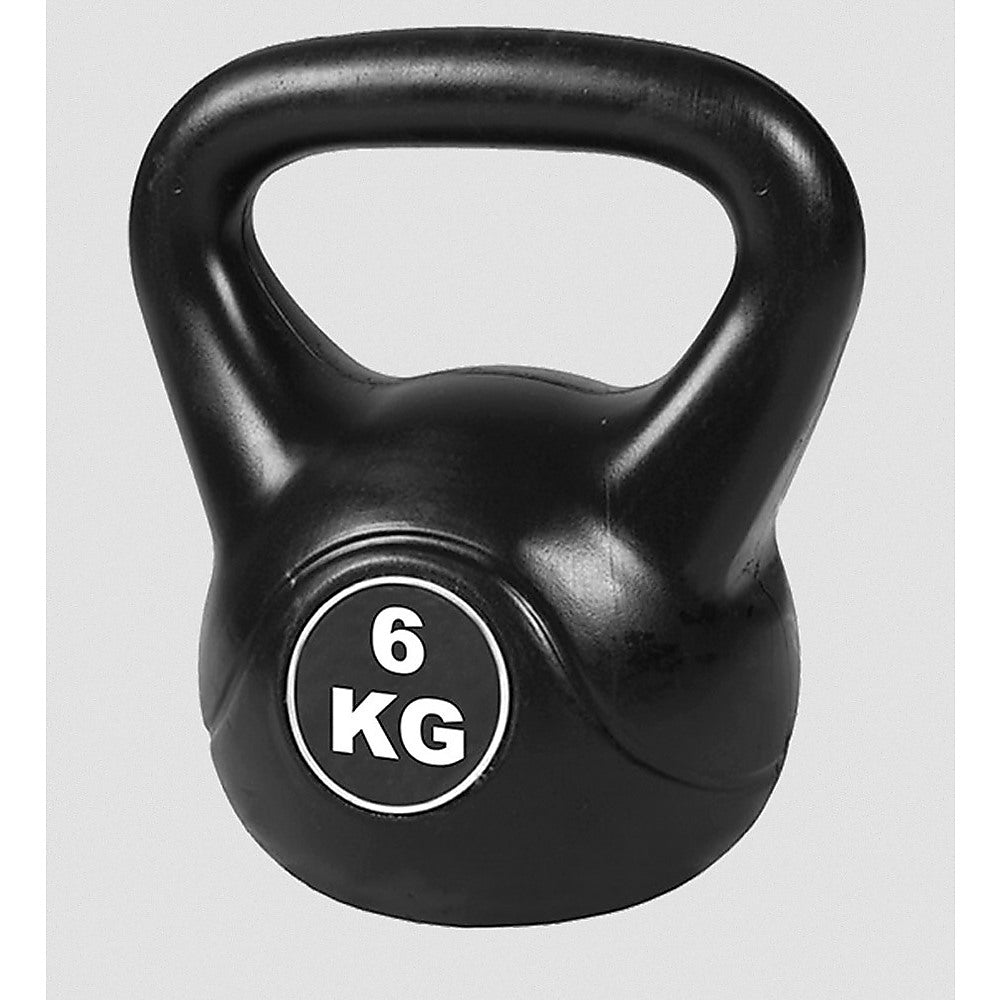 Black kettlebell with '6 KG' label on a white background