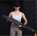 Woman holding black fitness belt 